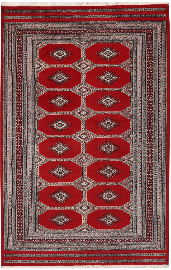 Dark Red Pakistani Jaldar Rug 5' 6" x 8' 5" Hand-Knotted | No. QA93669