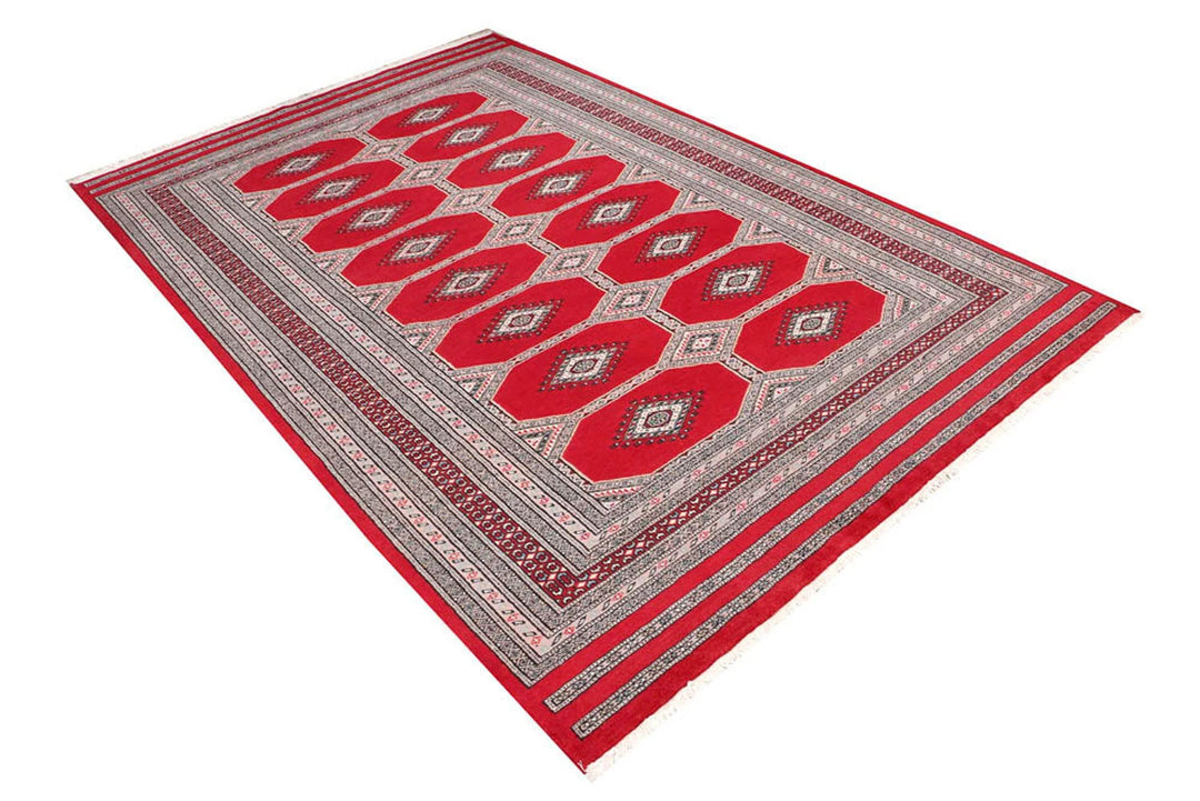 Dark Red Pakistani Jaldar Rug 5' 6" x 8' 5" Hand-Knotted | No. QA93669