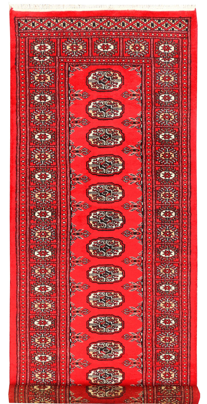 Red Pakistani Bokhara Rug 2' 6" x 7' 10" Hand-Knotted | No. QA93699