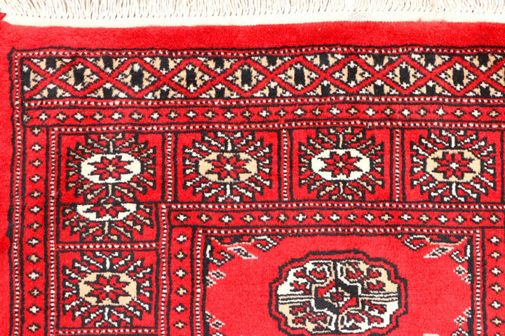 Red Pakistani Bokhara Rug 2' 6" x 7' 10" Hand-Knotted | No. QA93699
