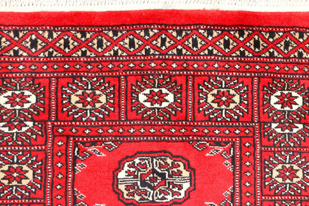 Red Pakistani Bokhara Rug 2' 6" x 7' 10" Hand-Knotted | No. QA93699