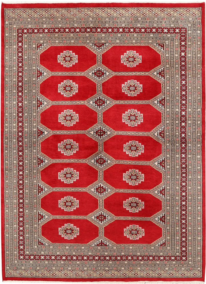 Firebrick Red Pakistani Jaldar Rug 5' 7" x 7' 9" Hand-Knotted | No. QA93791