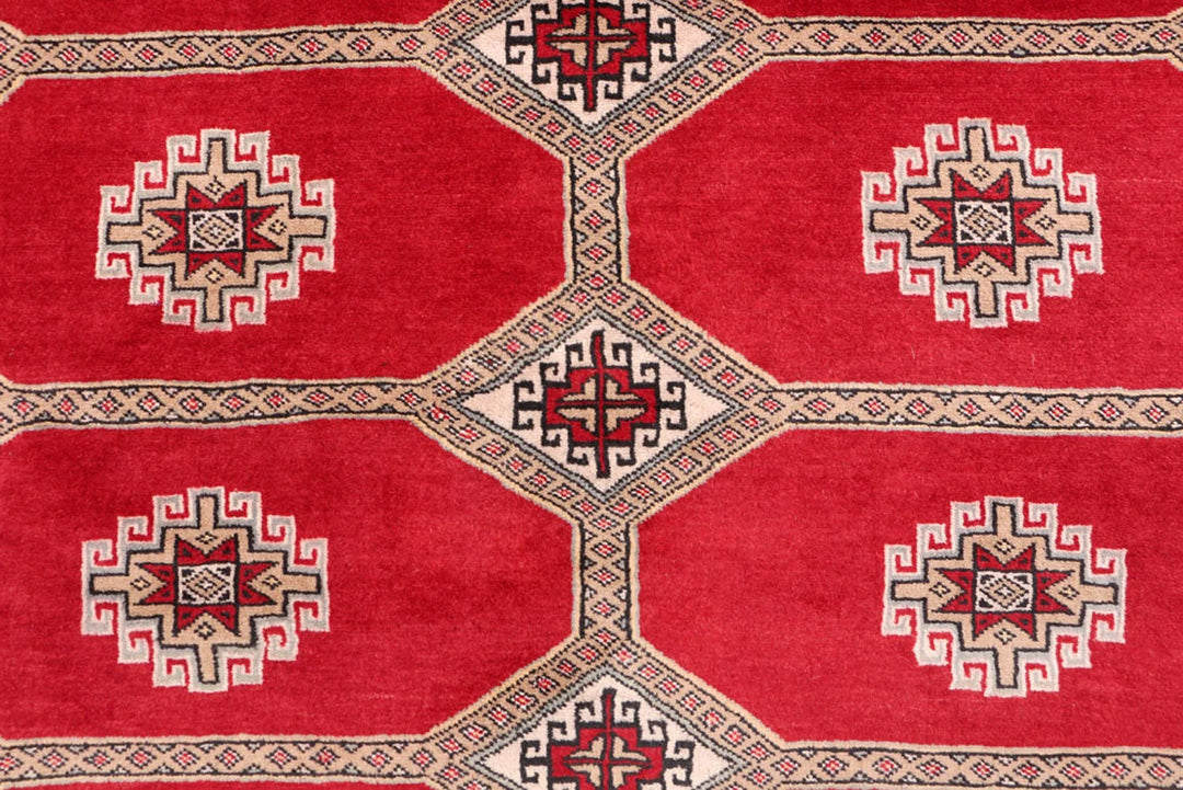 Firebrick Red Pakistani Jaldar Rug 5' 7" x 7' 9" Hand-Knotted | No. QA93791