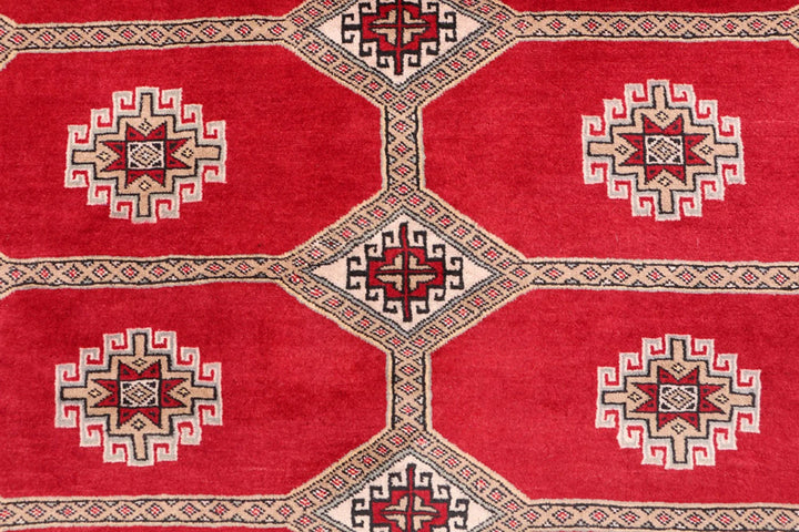 Firebrick Red Pakistani Jaldar Rug 5' 7" x 7' 9" Hand-Knotted | No. QA93791