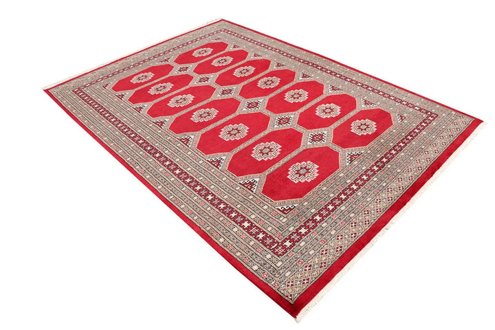 Firebrick Red Pakistani Jaldar Rug 5' 7" x 7' 9" Hand-Knotted | No. QA93791