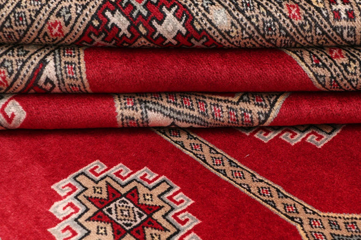 Firebrick Red Pakistani Jaldar Rug 5' 7" x 7' 9" Hand-Knotted | No. QA93791
