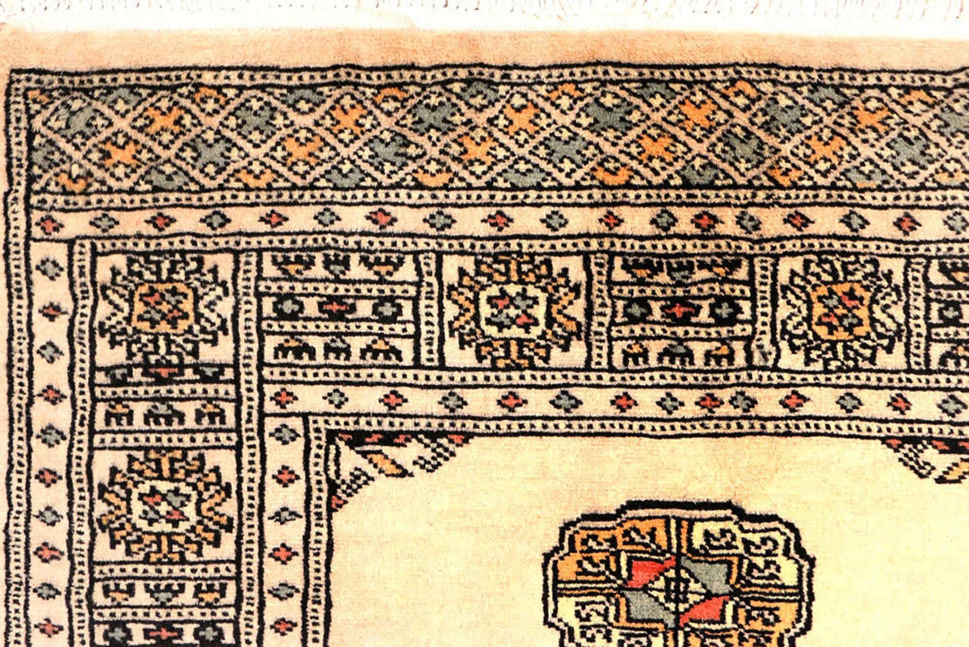 Antique White Pakistani Bokhara Rug 2' 7" x 9' 1" Hand-Knotted | No. QA93794