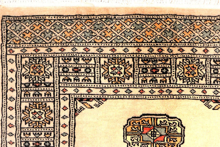 Antique White Pakistani Bokhara Rug 2' 7" x 9' 1" Hand-Knotted | No. QA93794