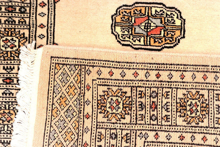 Antique White Pakistani Bokhara Rug 2' 7" x 9' 1" Hand-Knotted | No. QA93794