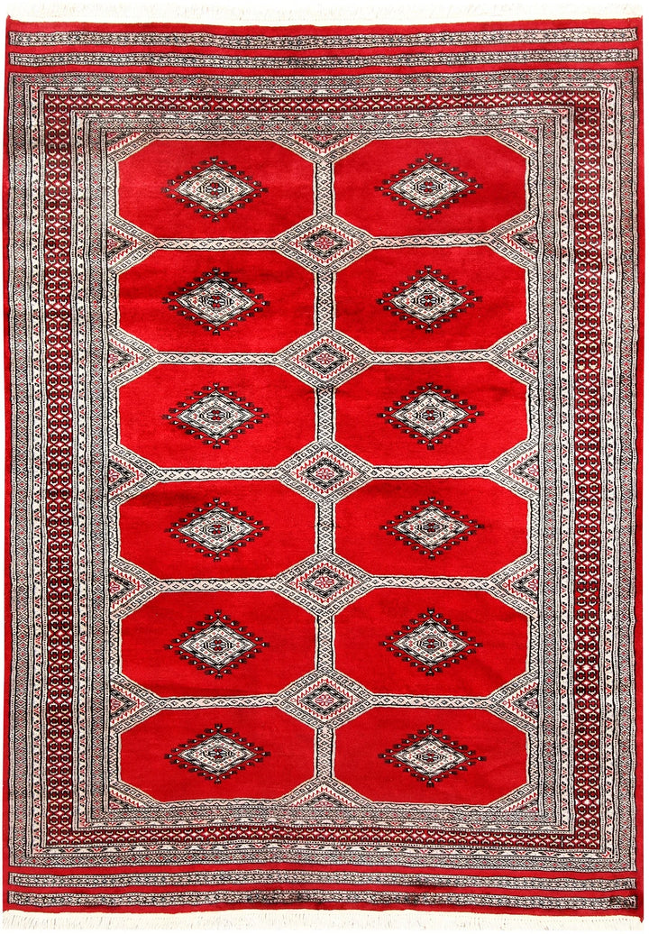 Red Pakistani Jaldar Rug 4' 7" x 6' 4" Hand-Knotted | No. QA93814