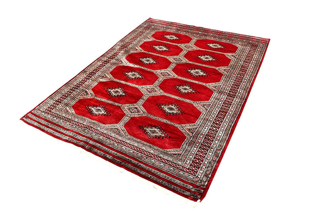 Red Pakistani Jaldar Rug 4' 7" x 6' 4" Hand-Knotted | No. QA93814