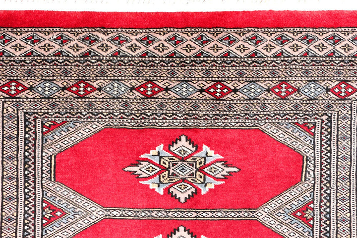 Dark Red Pakistani Jaldar Rug 3' 2" x 5' 9" Hand-Knotted | No. QA93822