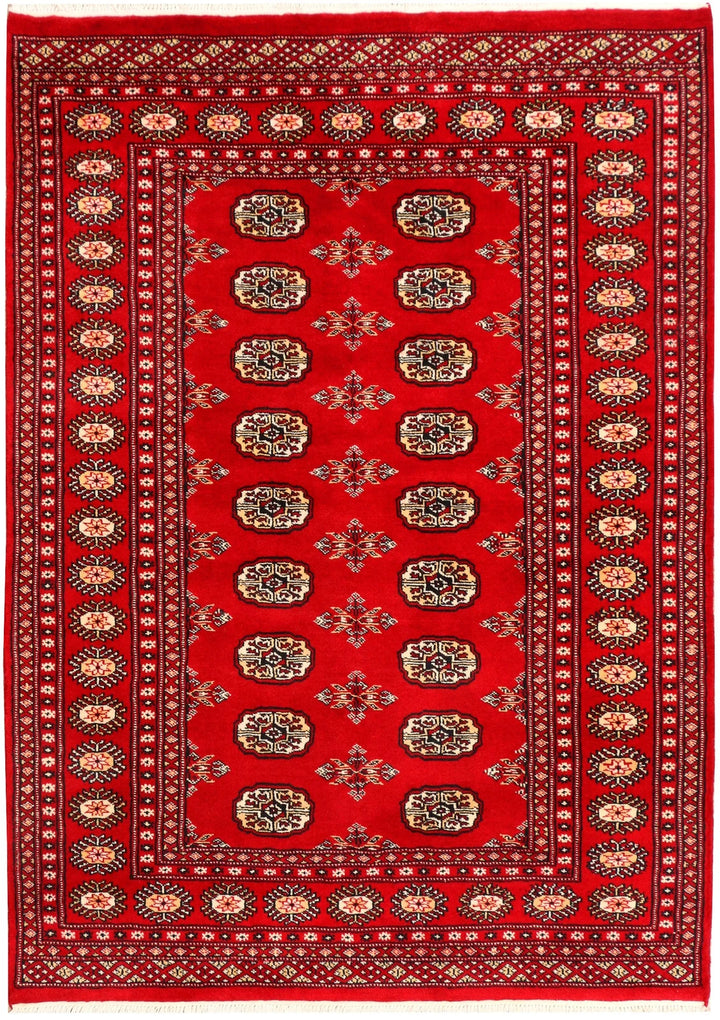 Red Bokhara Rug 4' 2" x 5' 9" Hand-Knotted | No. QA93866