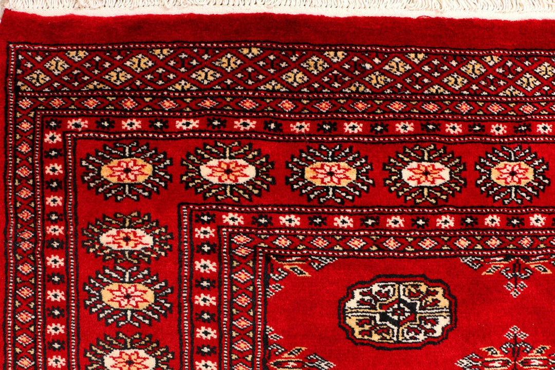 Red Bokhara Rug 4' 2" x 5' 9" Hand-Knotted | No. QA93866