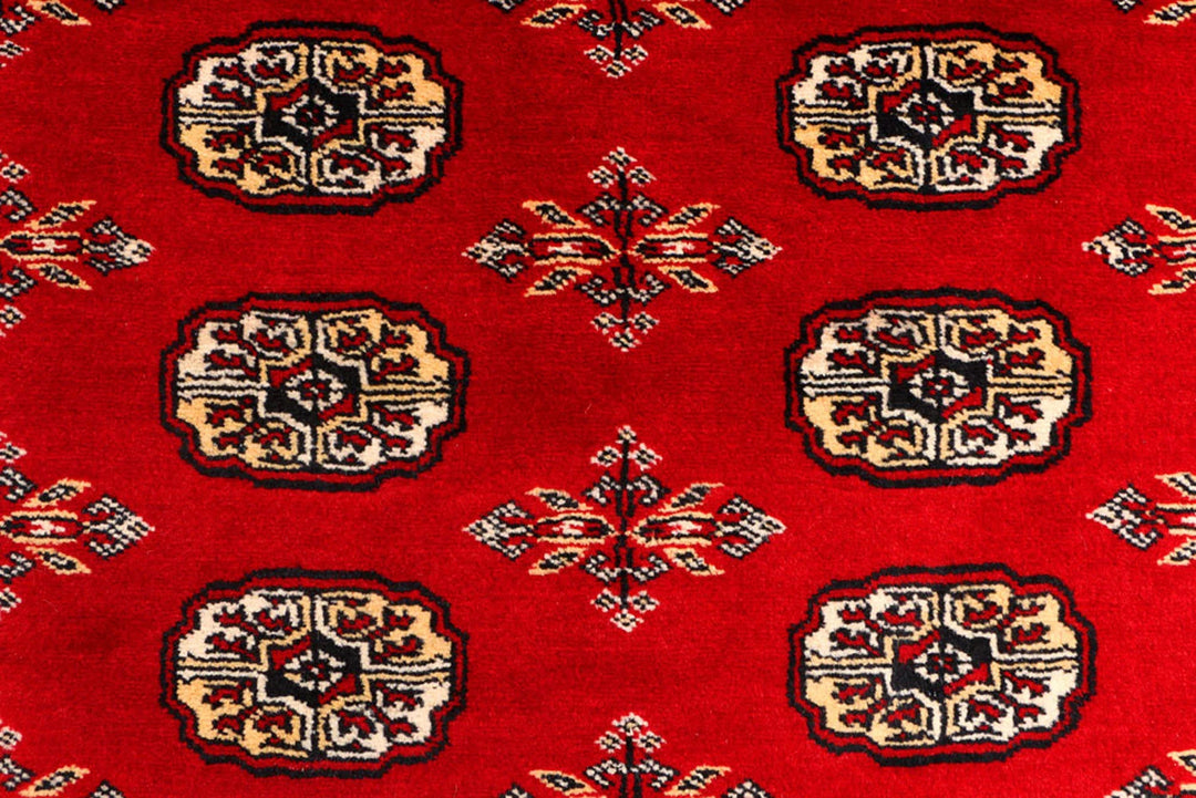 Red Bokhara Rug 4' 2" x 5' 9" Hand-Knotted | No. QA93866