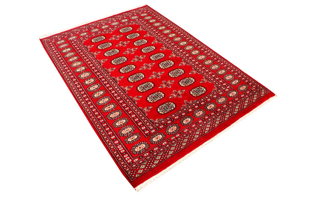 Red Bokhara Rug 4' 2" x 5' 9" Hand-Knotted | No. QA93866