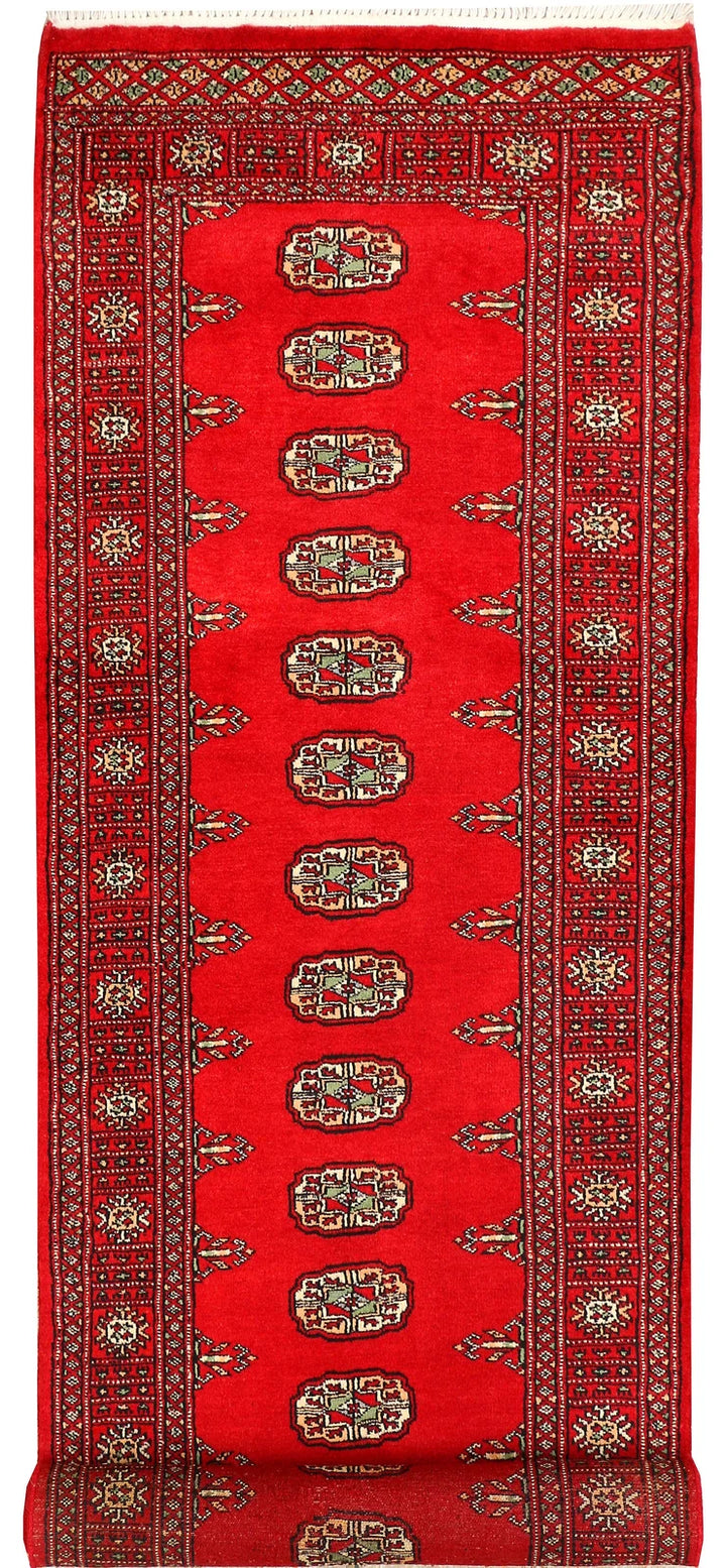 Red Pakistani Bokhara Rug 2' 7" x 9' 5" Hand-Knotted | No. QA93872