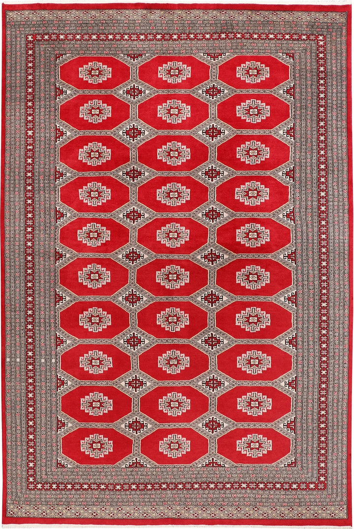 Firebrick Red Pakistani Jaldar Rug 6'6" x 9'9" Hand-Knotted | No. QA94067