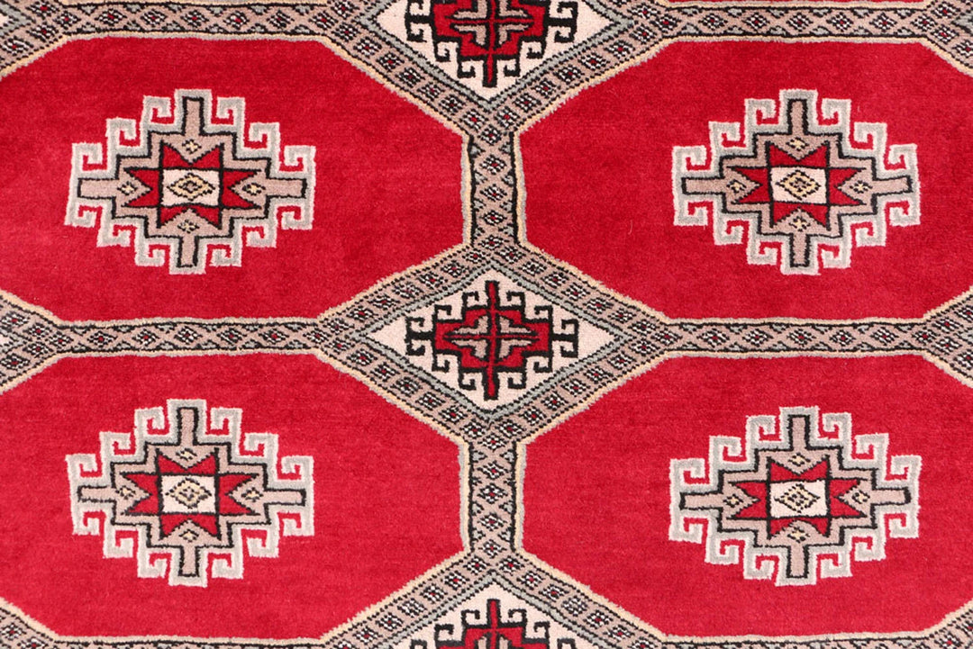 Firebrick Red Pakistani Jaldar Rug 6'6" x 9'9" Hand-Knotted | No. QA94067