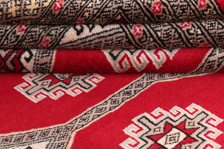Firebrick Red Pakistani Jaldar Rug 6'6" x 9'9" Hand-Knotted | No. QA94067
