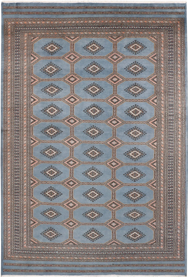 Light Slate Grey Pakistani Jaldar Rug 6' 7" x 9' 9" Hand-Knotted | No. QA94210