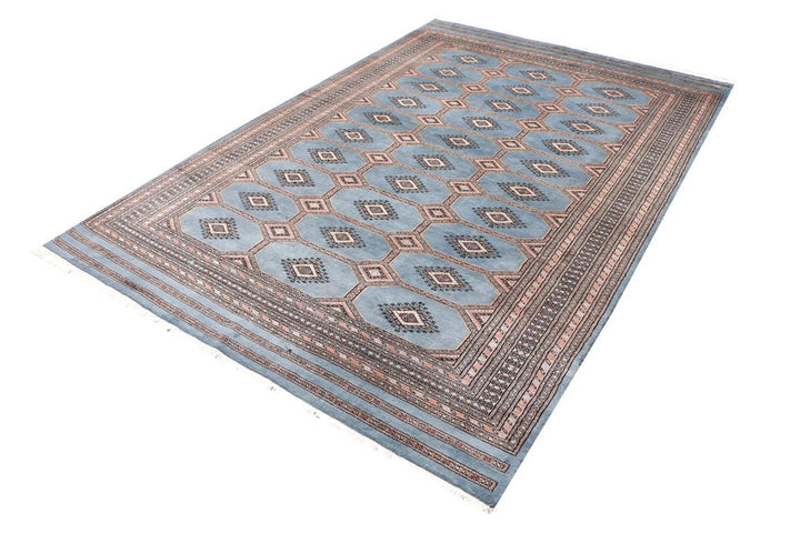 Light Slate Grey Pakistani Jaldar Rug 6' 7" x 9' 9" Hand-Knotted | No. QA94210