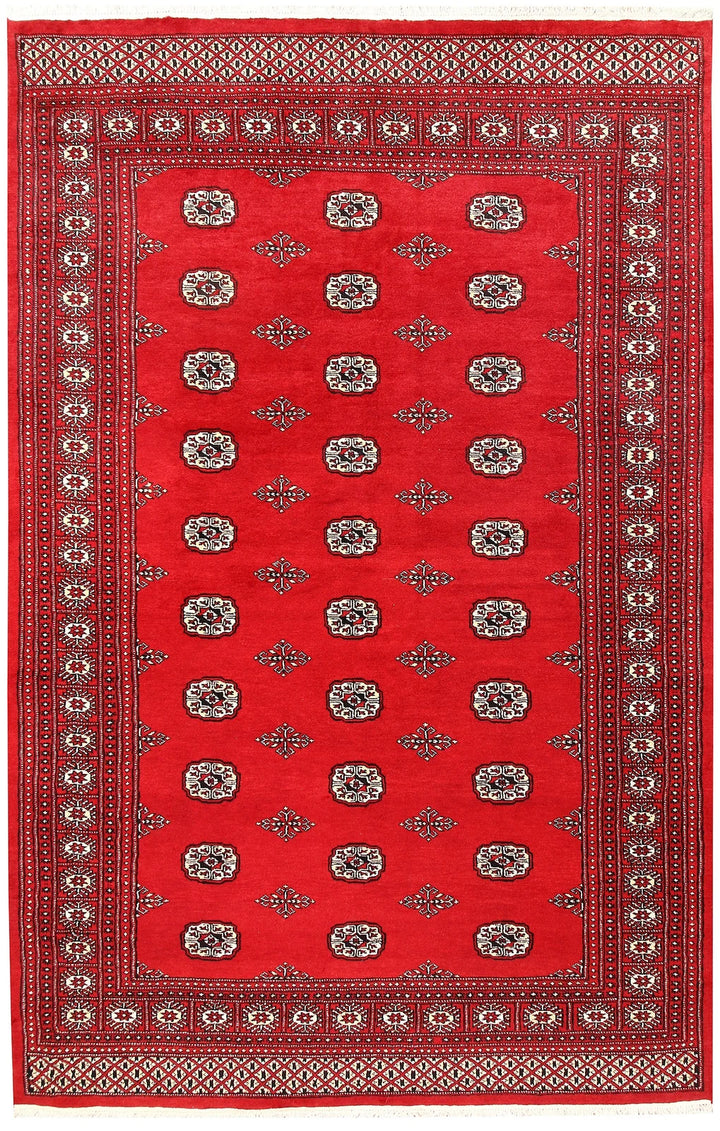 Red Pakistani Bokhara Rug 6' x 9'4" Hand-Knotted | No. QA94259