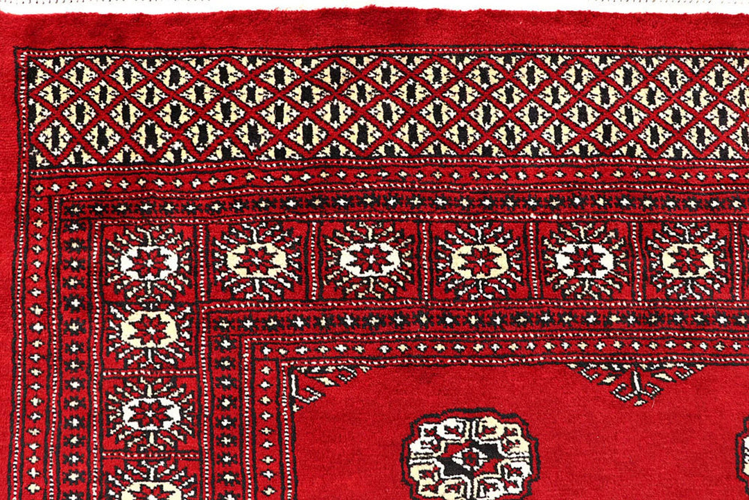 Red Pakistani Bokhara Rug 6' x 9'4" Hand-Knotted | No. QA94259