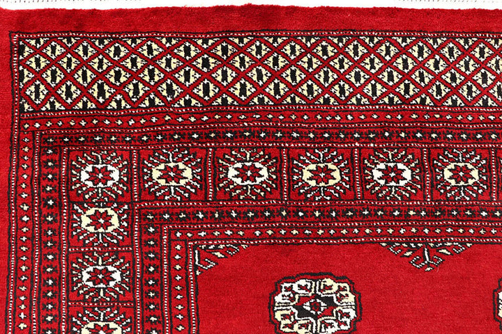 Red Pakistani Bokhara Rug 6' x 9'4" Hand-Knotted | No. QA94259