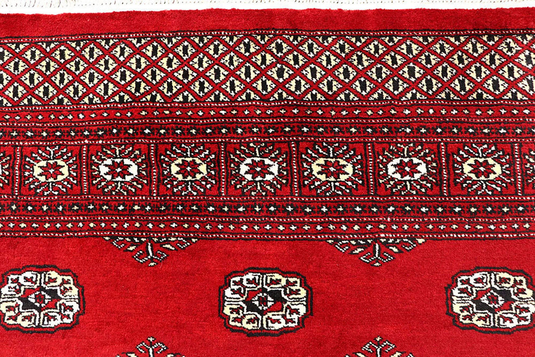 Red Pakistani Bokhara Rug 6' x 9'4" Hand-Knotted | No. QA94259