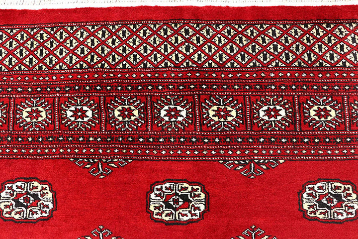 Red Pakistani Bokhara Rug 6' x 9'4" Hand-Knotted | No. QA94259