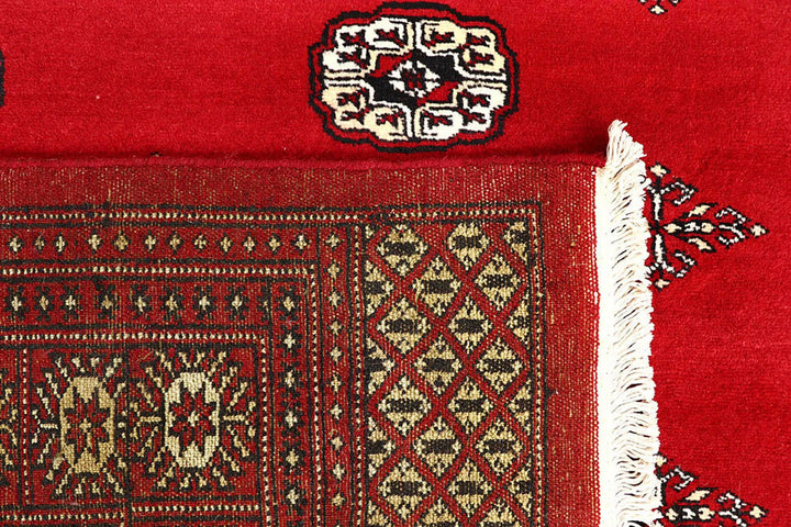 Red Pakistani Bokhara Rug 6' x 9'4" Hand-Knotted | No. QA94259