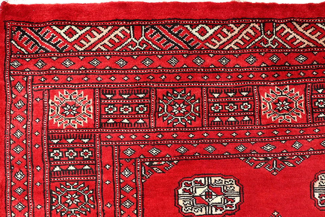 Red Pakistani Bokhara Rug 4' x 6' 5" Hand-Knotted | No. QA94412