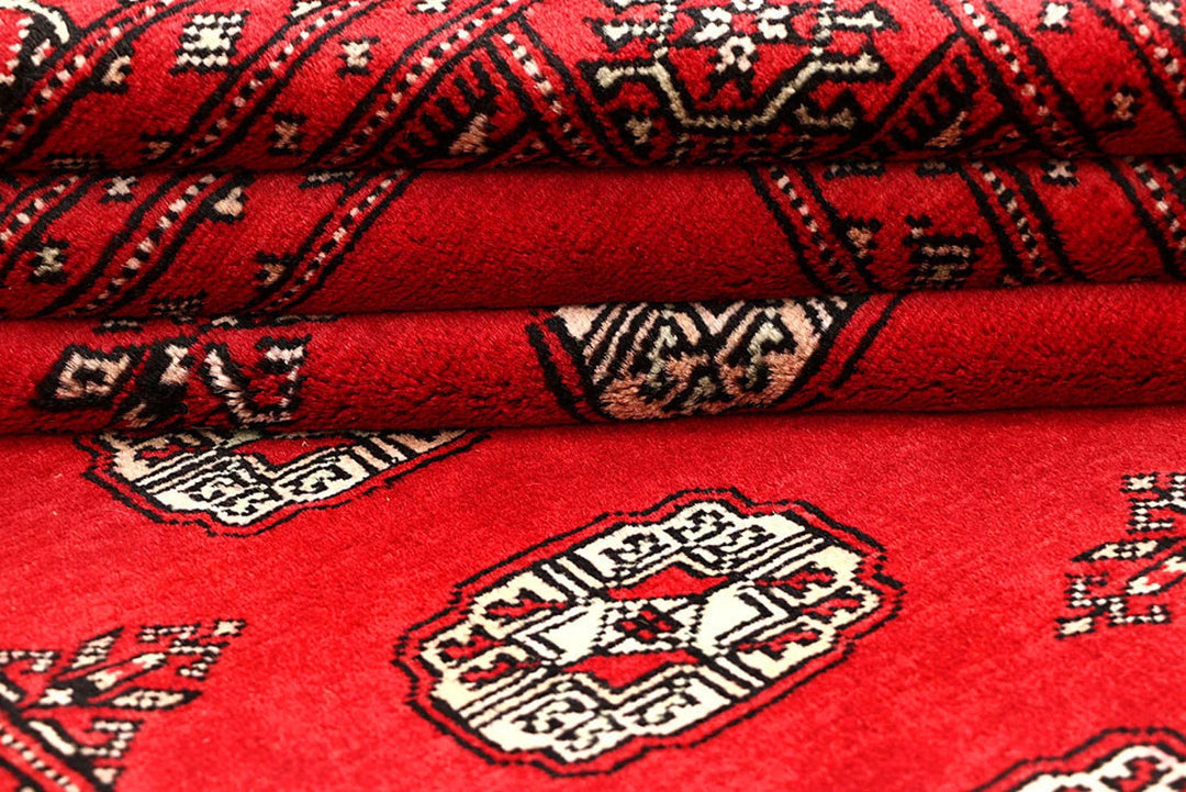 Red Pakistani Bokhara Rug 4' x 6' 5" Hand-Knotted | No. QA94412