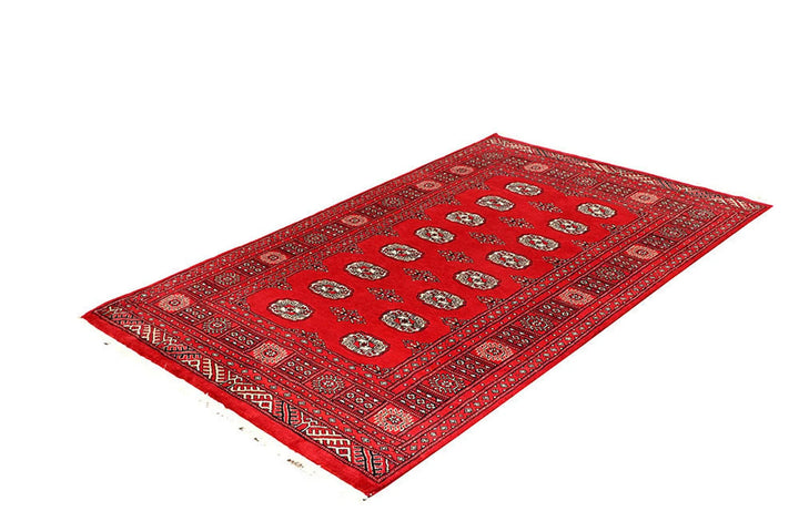 Red Pakistani Bokhara Rug 4' x 6' 5" Hand-Knotted | No. QA94412