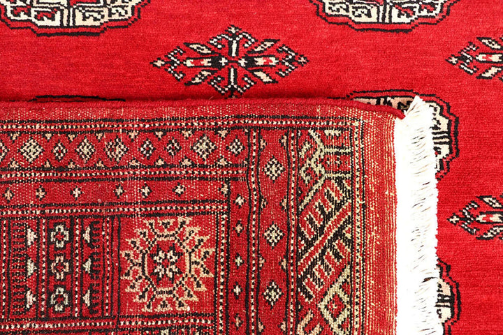 Red Pakistani Bokhara Rug 4' x 6' 5" Hand-Knotted | No. QA94412