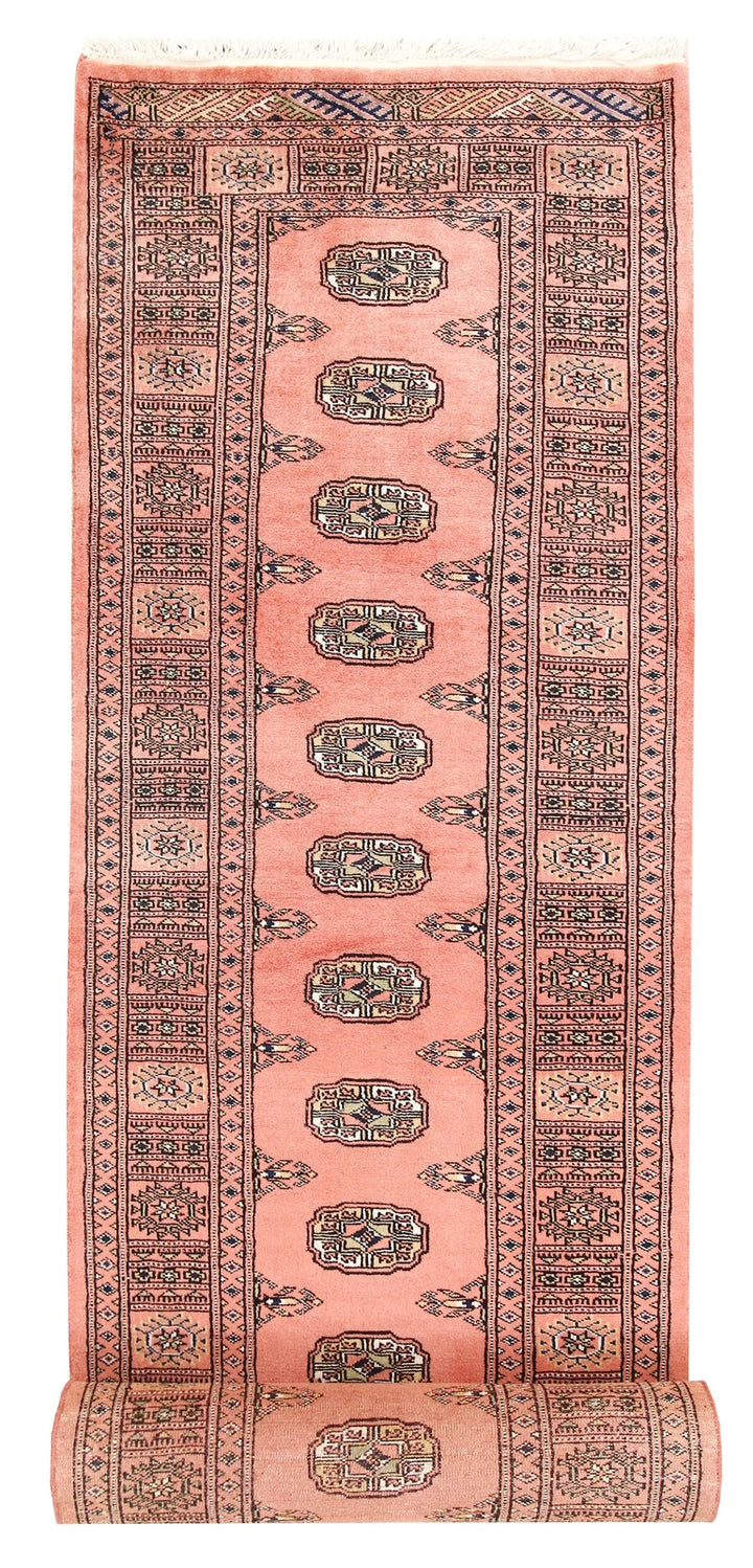 Salmon Pakistani Bokhara Rug 2' 7" x 12' 8" Hand-Knotted | No. QA94757