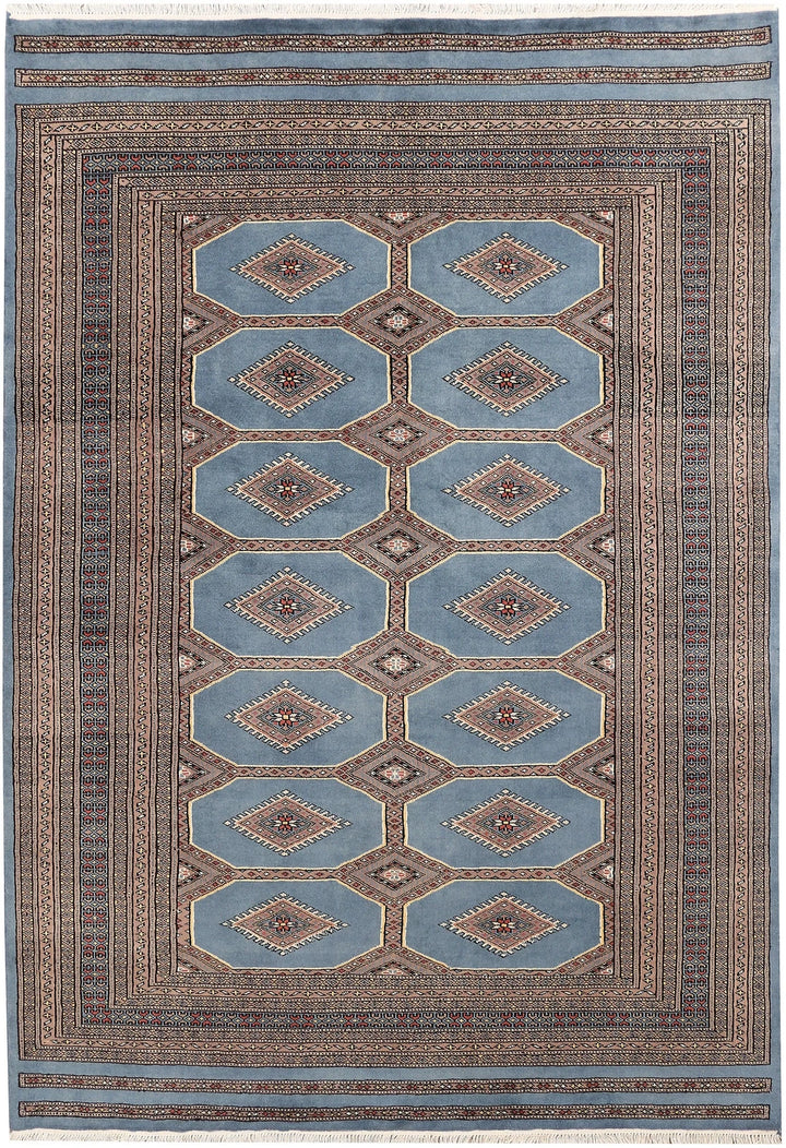 Light Slate Grey Pakistani Jaldar Rug 5' 6" x 7' 10" Hand-Knotted | No. QA95045