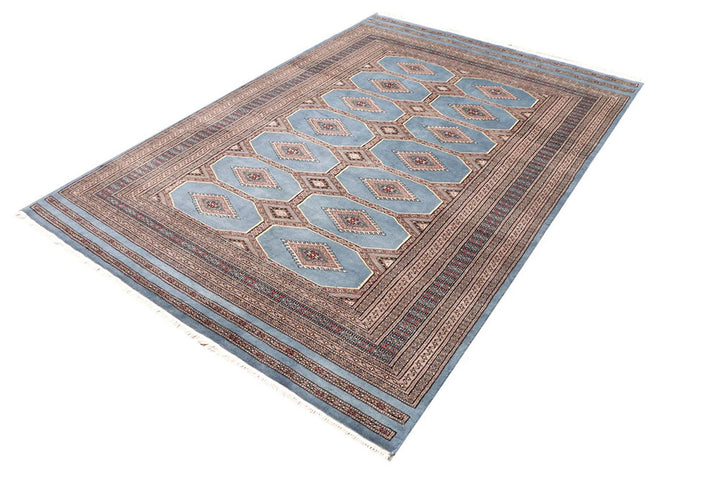 Light Slate Grey Pakistani Jaldar Rug 5' 6" x 7' 10" Hand-Knotted | No. QA95045