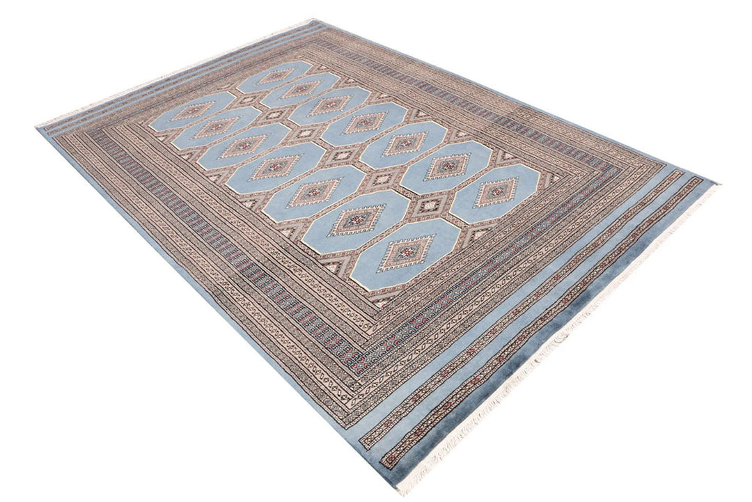 Light Slate Grey Pakistani Jaldar Rug 5' 6" x 7' 10" Hand-Knotted | No. QA95045