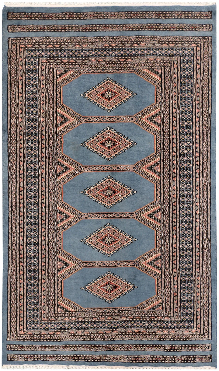 Light Slate Grey Pakistani Jaldar Rug 3' 2" x 5' 3" Hand-Knotted | No. QA95089