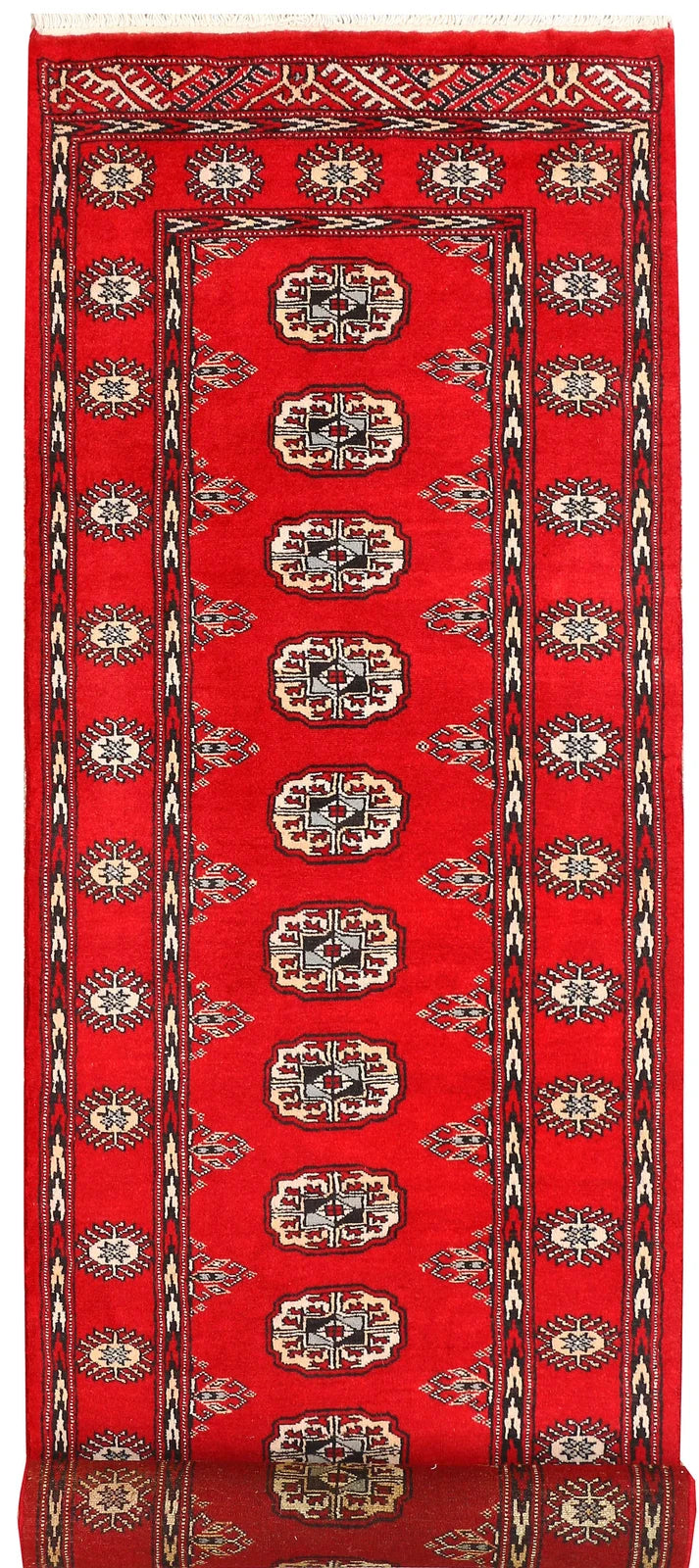 Red Pakistani Bokhara Rug 2' 7" x 9' 9" Hand-Knotted | No. QA95162