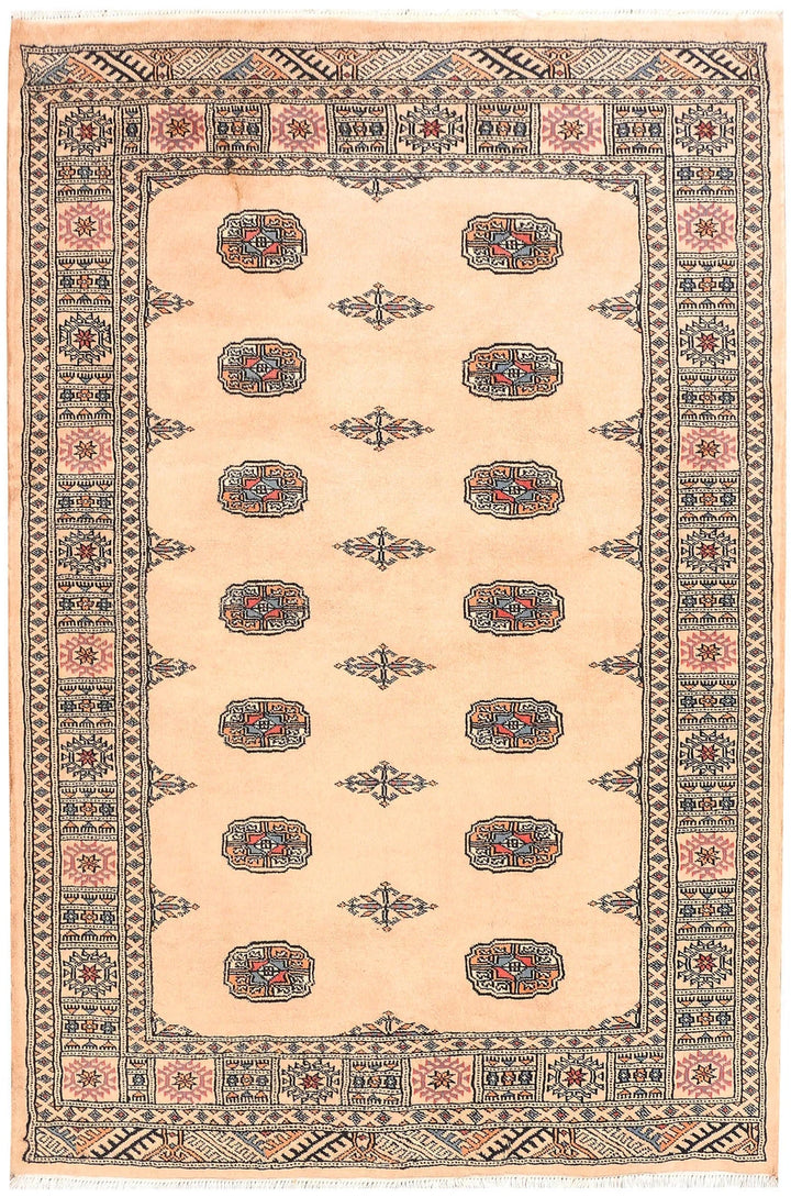 Navajo White Pakistani Bokhara Rug 4' 2" x 6' 1" Hand-Knotted | No. QA95189