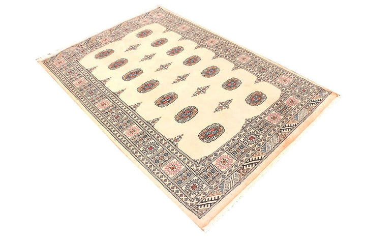 Navajo White Pakistani Bokhara Rug 4' 2" x 6' 1" Hand-Knotted | No. QA95189