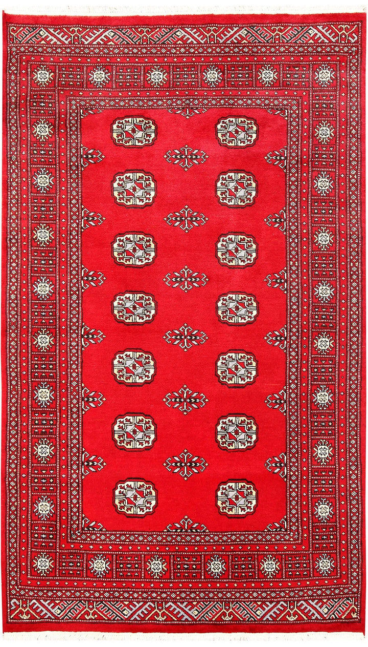 Red Pakistani Bokhara Rug 4' x 6' 9" Hand-Knotted | No. QA95271
