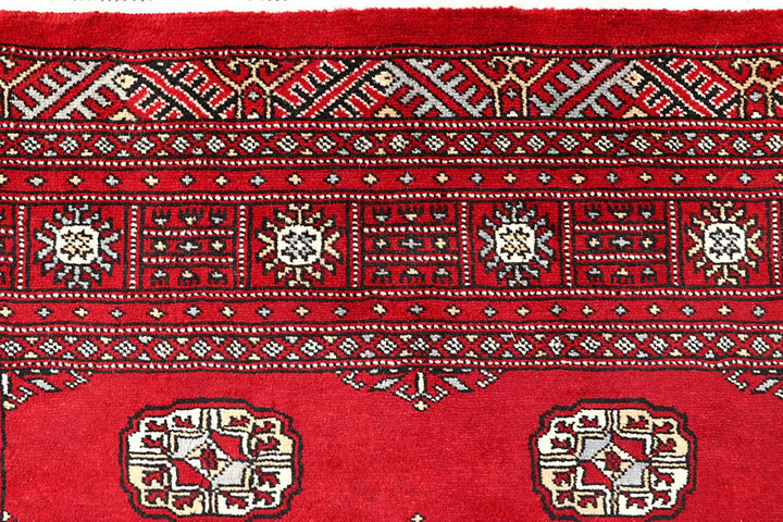 Red Pakistani Bokhara Rug 4' x 6' 9" Hand-Knotted | No. QA95271