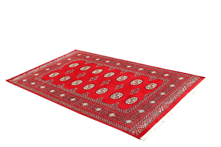 Red Pakistani Bokhara Rug 4' x 6' 9" Hand-Knotted | No. QA95271