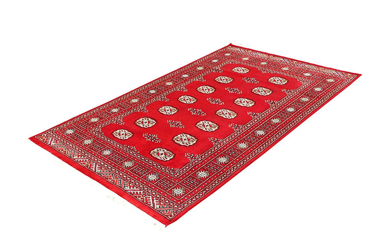 Red Pakistani Bokhara Rug 4' x 6' 9" Hand-Knotted | No. QA95271