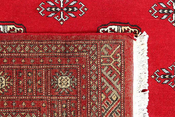 Red Pakistani Bokhara Rug 4' x 6' 9" Hand-Knotted | No. QA95271