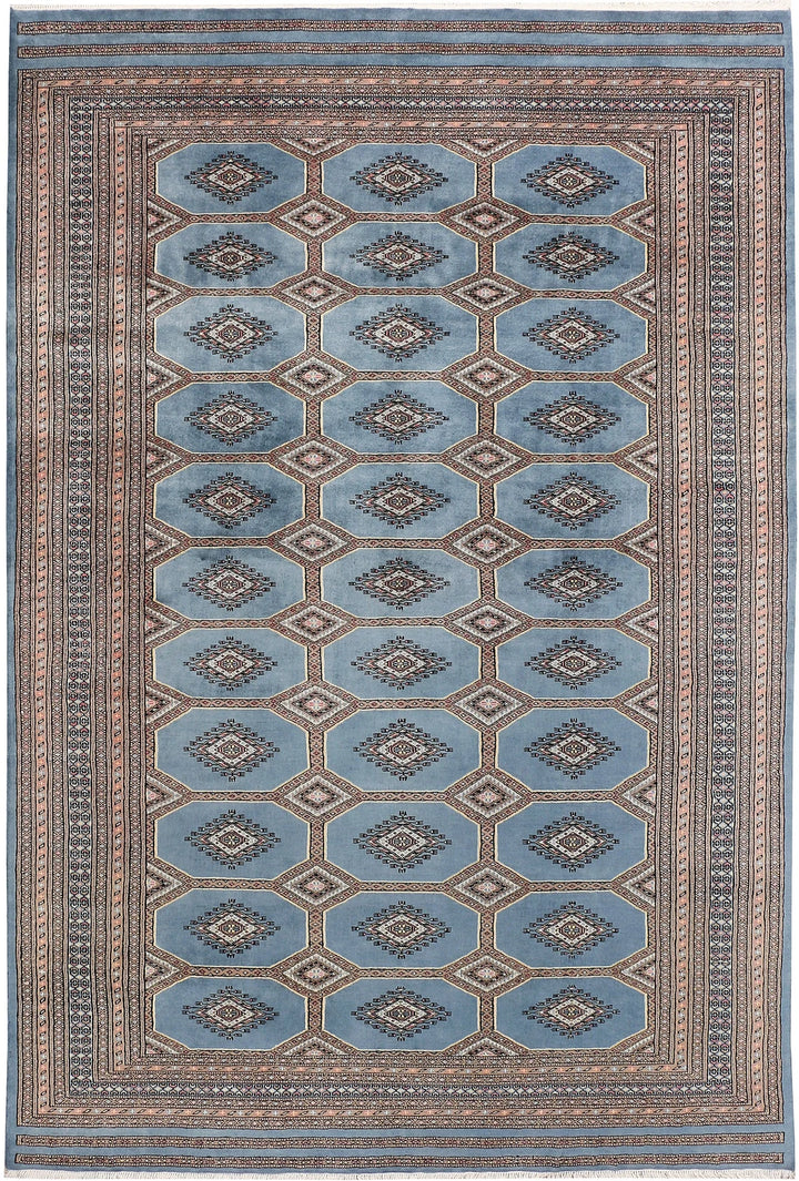 Light Slate Grey Pakistani Jaldar Rug 6' 7" x 9' 10" Hand-Knotted | No. QA95318